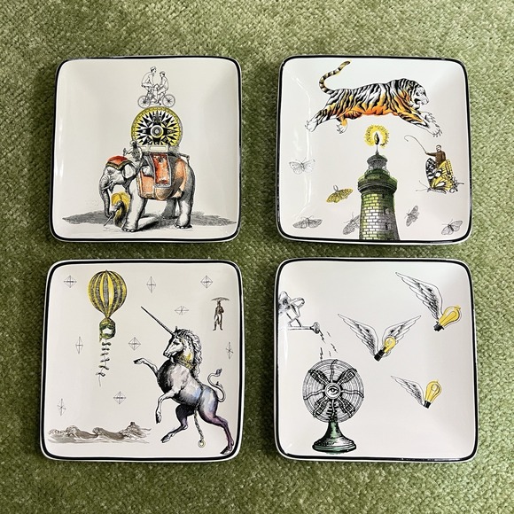 Pottery Barn Other - Pottery Barn Cirque Appetizers 6"‎ Square Plates Set Of 4, Whimsical Design